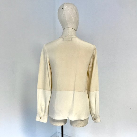 Derek Lam Runway 4 Silk Button Down Shirt Cream Beige Long Sleeve Blouse - Picture 6 of 9